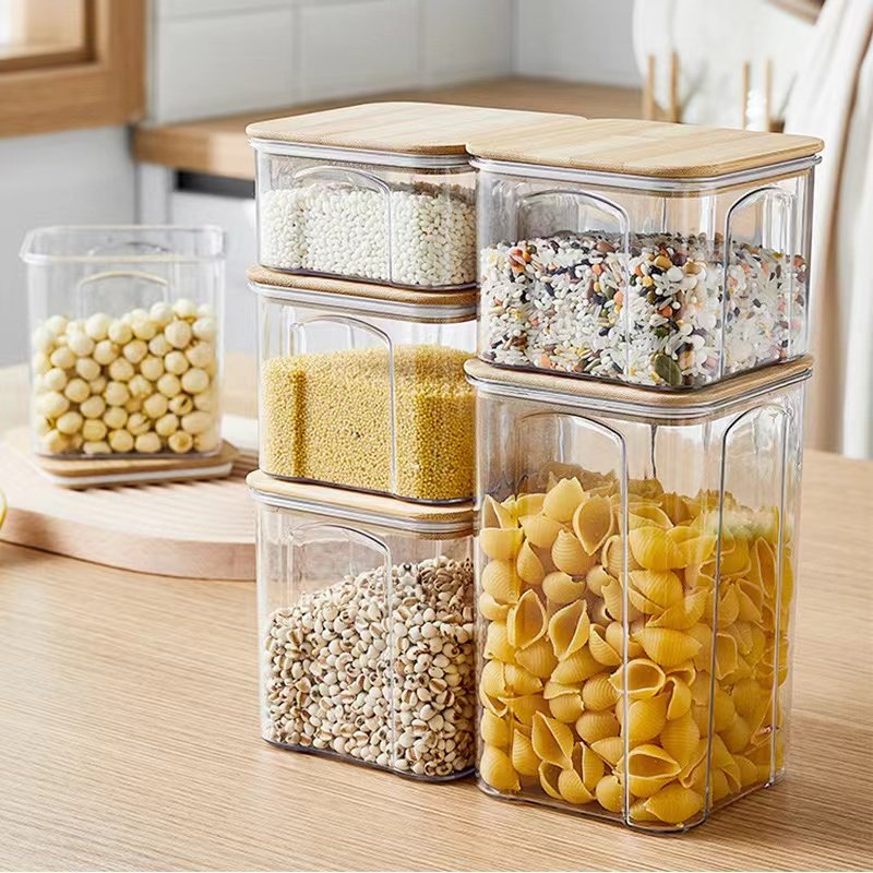 Wholesale Kitchen Food Containers Storage with Bamboo Wood Lid Round Clear Jar Pantry