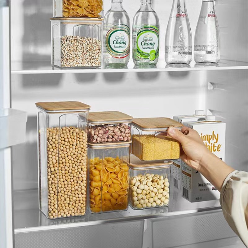 Wholesale Kitchen Food Containers Storage with Bamboo Wood Lid Round Clear Jar Pantry