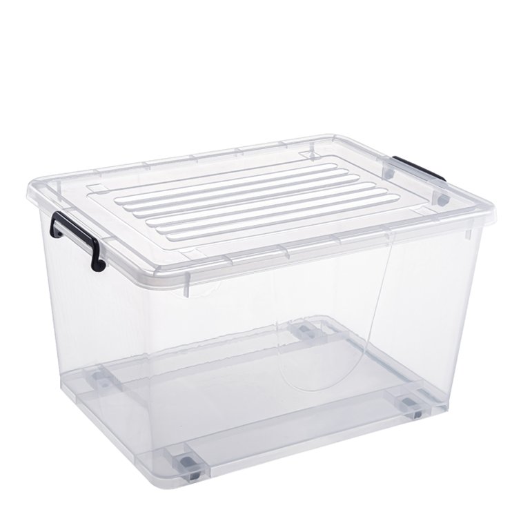 62L clear transparent stackable plastic storage box with wheels