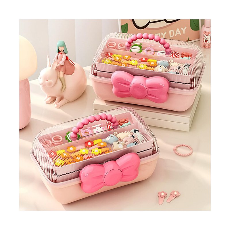 Kids&Teen Storage Desk Organizer Leather Band Card Jewelry Storage Box Makeup Organizer with Bow Twist Button