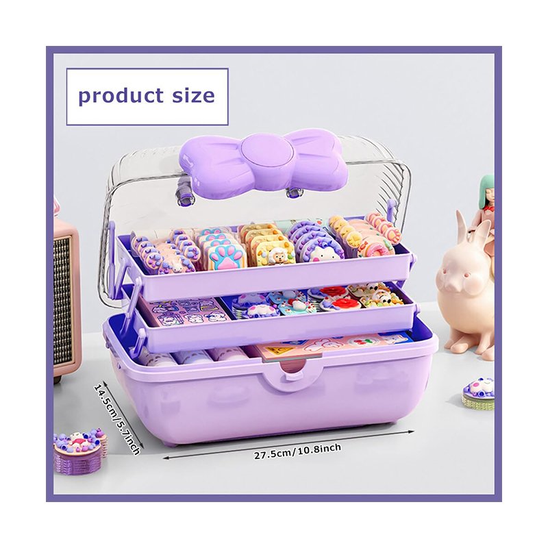 Kids&Teen Storage Desk Organizer Leather Band Card Jewelry Storage Box Makeup Organizer with Bow Twist Button