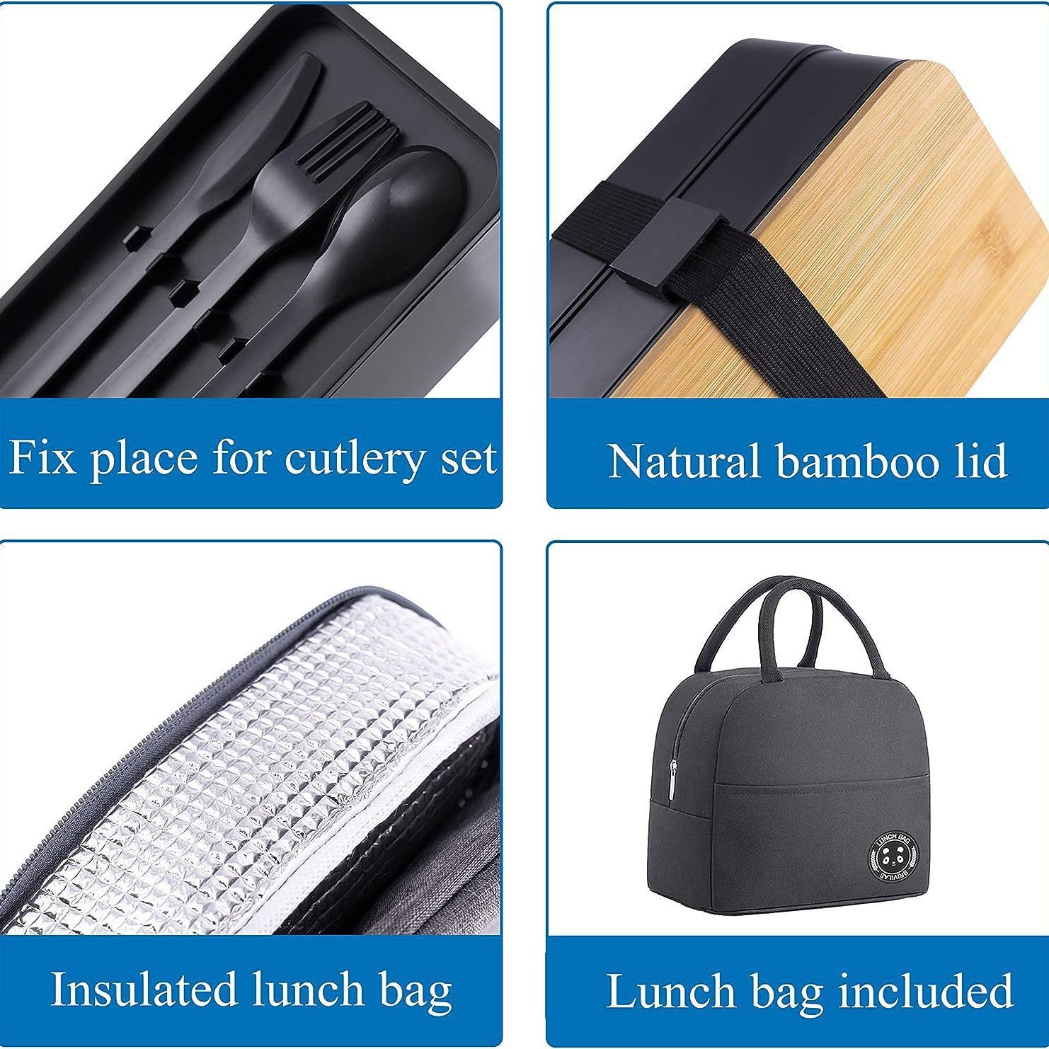 wholesale custom print portable 2 layer reusable food packaging camp salad men's lunch box with bamboo lid bento bag for adult