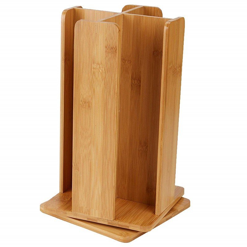Rotating bamboo disposable cup storage rack multi-section paper cup dispenser for coffee station organizer