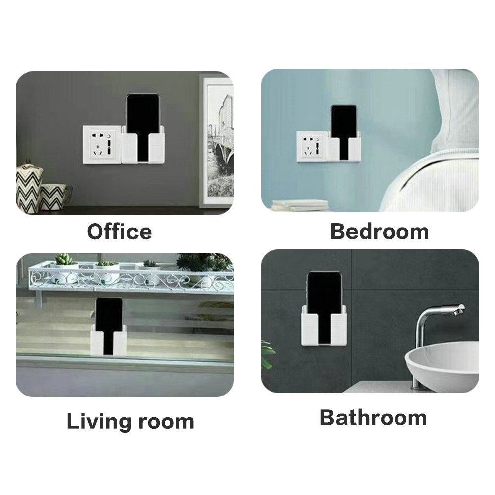 Punch-free Mobile Phone Holder Wall Mount Stand Remote Control Organizer Storage Box Charging Bedside Container Rack