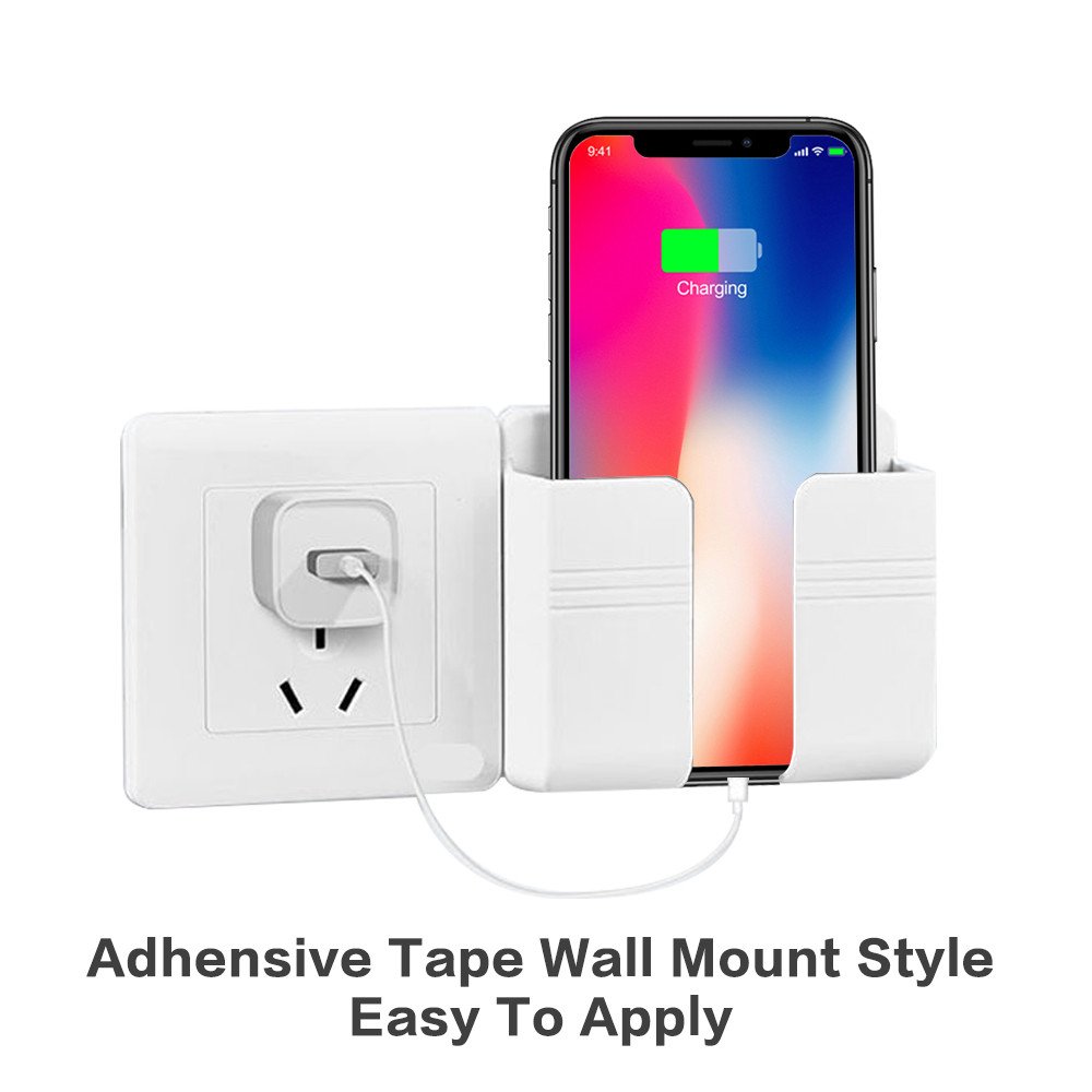 Punch-free Mobile Phone Holder Wall Mount Stand Remote Control Organizer Storage Box Charging Bedside Container Rack