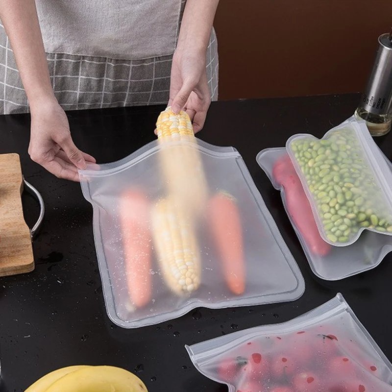 Food Storage Bag Reusable Stand Up Zip Shut Bag Leakproof Containers Fresh Food Storage Fresh Wrap Ziplock Bag