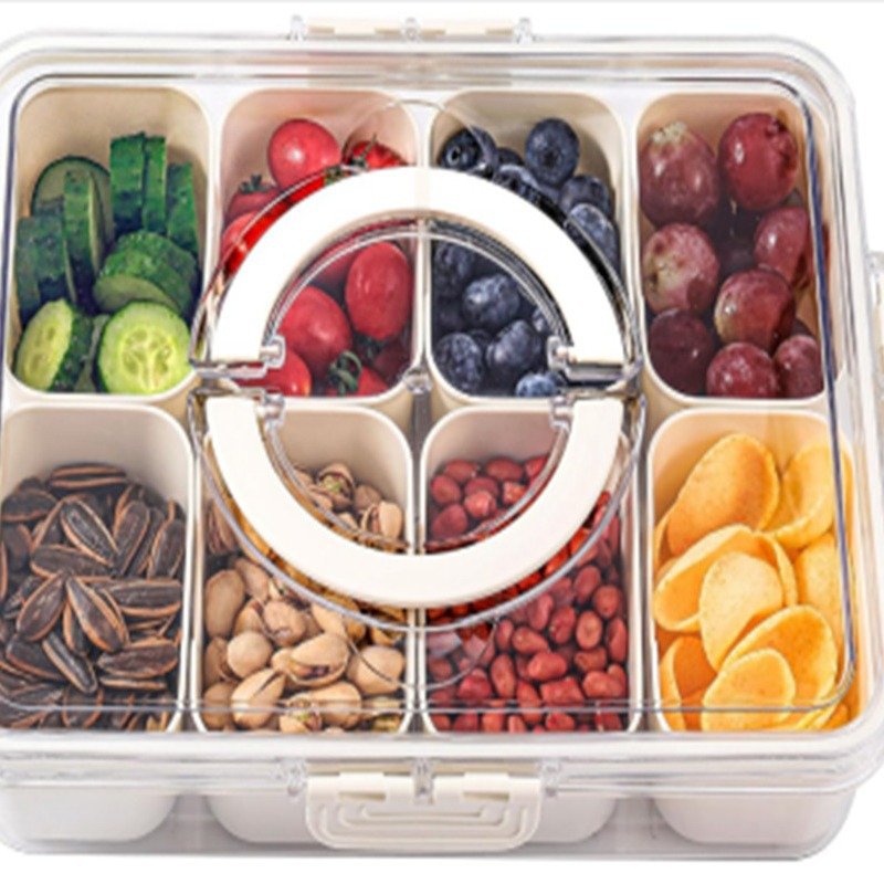Fridge Food Organizer Box Snack Tray Container 4 compartments Sealed Seasoning Spice Storage Box With Drain Divider