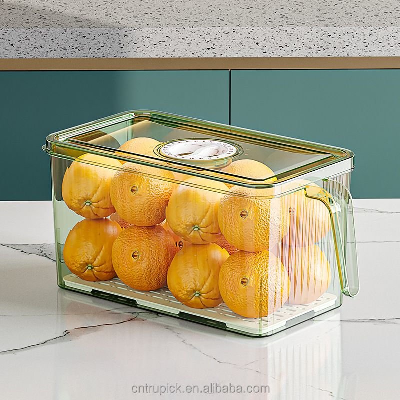 BPA-FREE Clear Plastic Food Storage Bins Fridge Organizer with Freshness Timer Lid