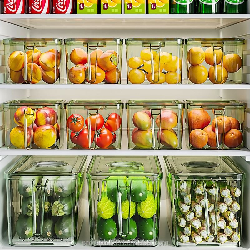 BPA-FREE Clear Plastic Food Storage Bins Fridge Organizer with Freshness Timer Lid