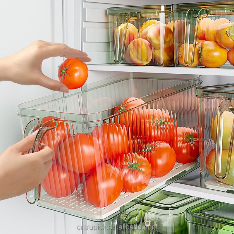 BPA-FREE Clear Plastic Food Storage Bins Fridge Organizer with Freshness Timer Lid