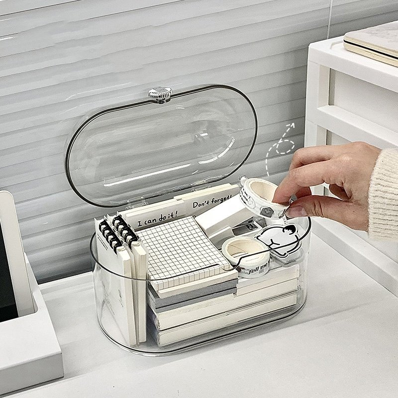 New Design PET Transparent Makeup Cosmetic Lipstick Stationery Desktop Storage Box with Lid