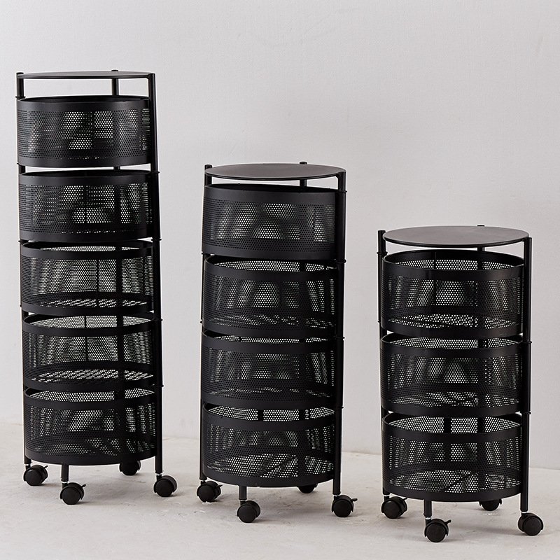 Wholesale Rotatable Food Storage Shelf Movable Circle Basket with Wheels for Kitchen Livingroom Vegetables & Fruits