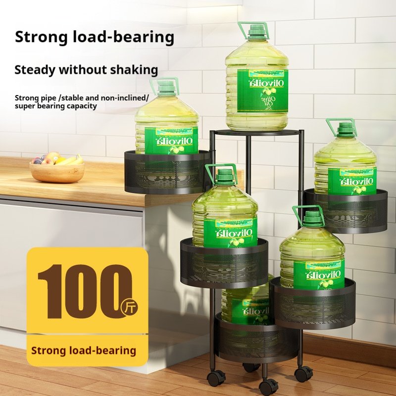 Wholesale Rotatable Food Storage Shelf Movable Circle Basket with Wheels for Kitchen Livingroom Vegetables & Fruits