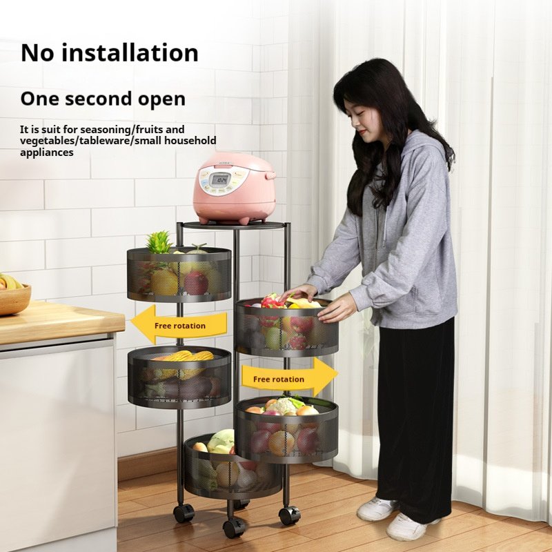 Wholesale Rotatable Food Storage Shelf Movable Circle Basket with Wheels for Kitchen Livingroom Vegetables & Fruits