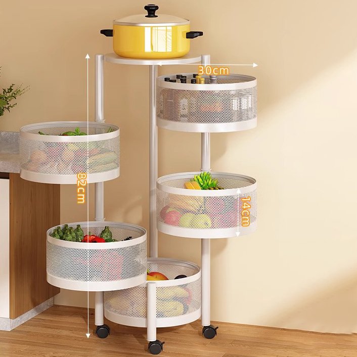 Wholesale Rotatable Food Storage Shelf Movable Circle Basket with Wheels for Kitchen Livingroom Vegetables & Fruits