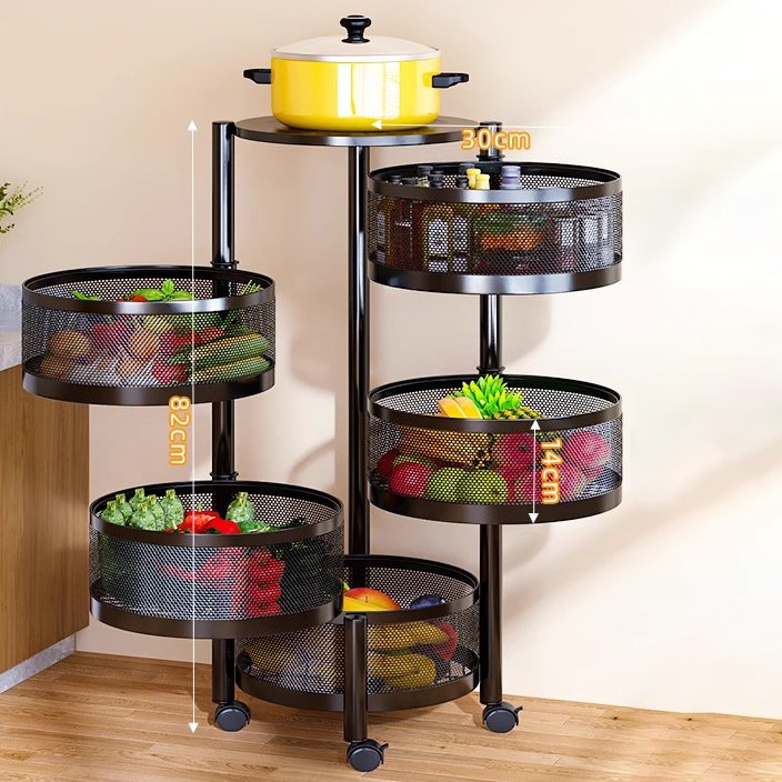 Wholesale Rotatable Food Storage Shelf Movable Circle Basket with Wheels for Kitchen Livingroom Vegetables & Fruits