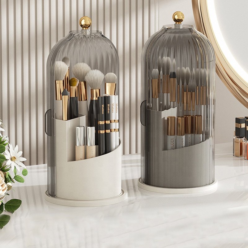 Transparent 360 Degree Rotatable Makeup Brushes Organizer Lipstick Holder Cosmetic Plastic Storage Box