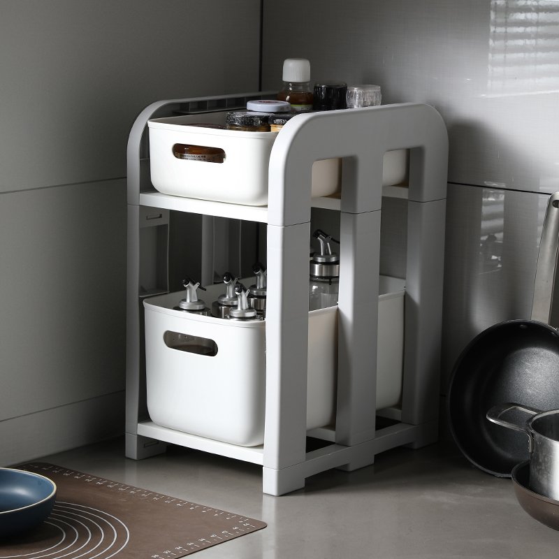 XJH 2 Tier Mobile Multifunctional Shelving Kitchen Bathroom Living Room Organizer Storage Boxes & Bins Injection Multifunction