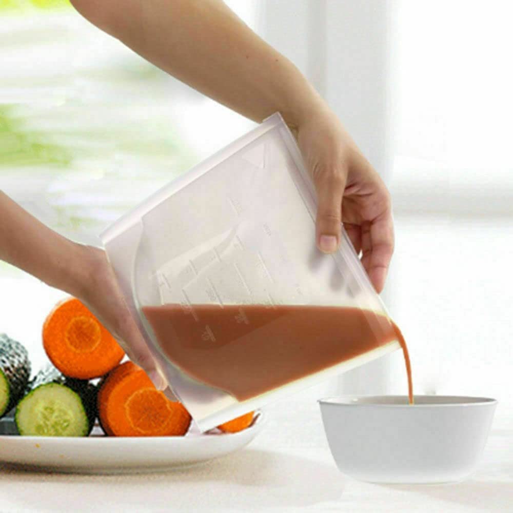 Reusable Fridge Food Storage Bags Clear Plastic Leakproof Zipper Storage Pouches For Long Time Food & vegetables Storage
