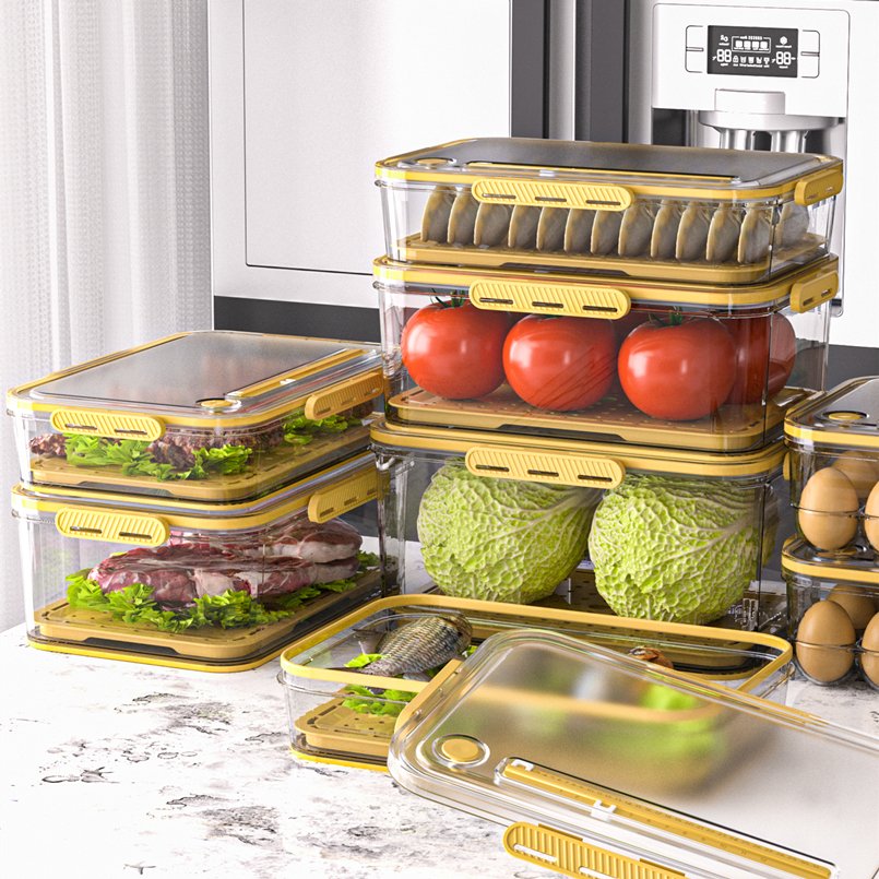 YIKEYOU vegetable fruit fridge storage container box kitchen Food-grade plastic fridge lid food keeper storage box