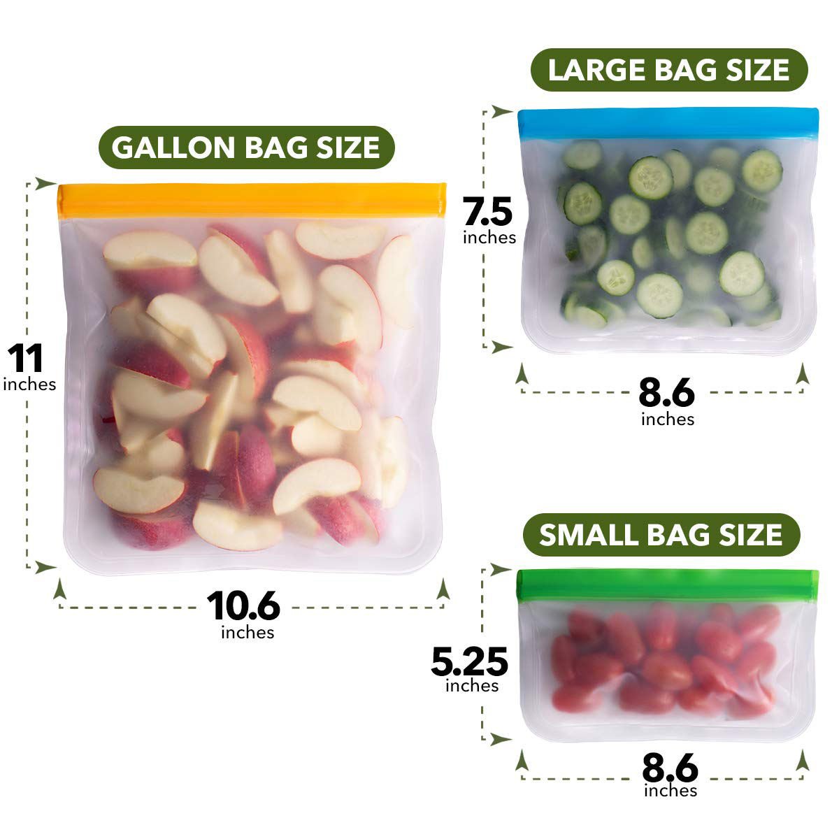 HANSUN Waterproof Food-Grade Reusable PEVA BPA Free Food Storage Bag Fresh for Kitchen Organizer