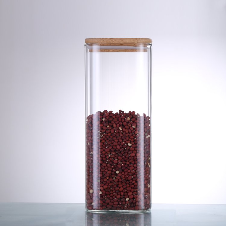 Factory Price borosilicate Kitchen custom square storage glass jars with bamboo lid