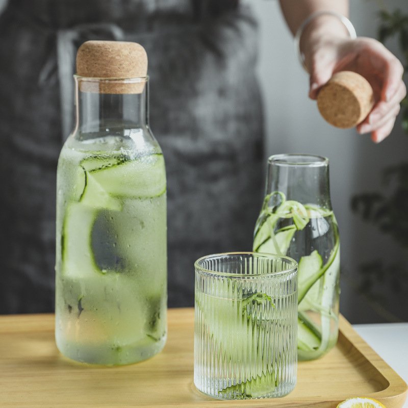 Blow Glass Carafe Water Bottle with Cork Stopper Lid Food Storage Jar Borosilicate Glass Canister with Cover