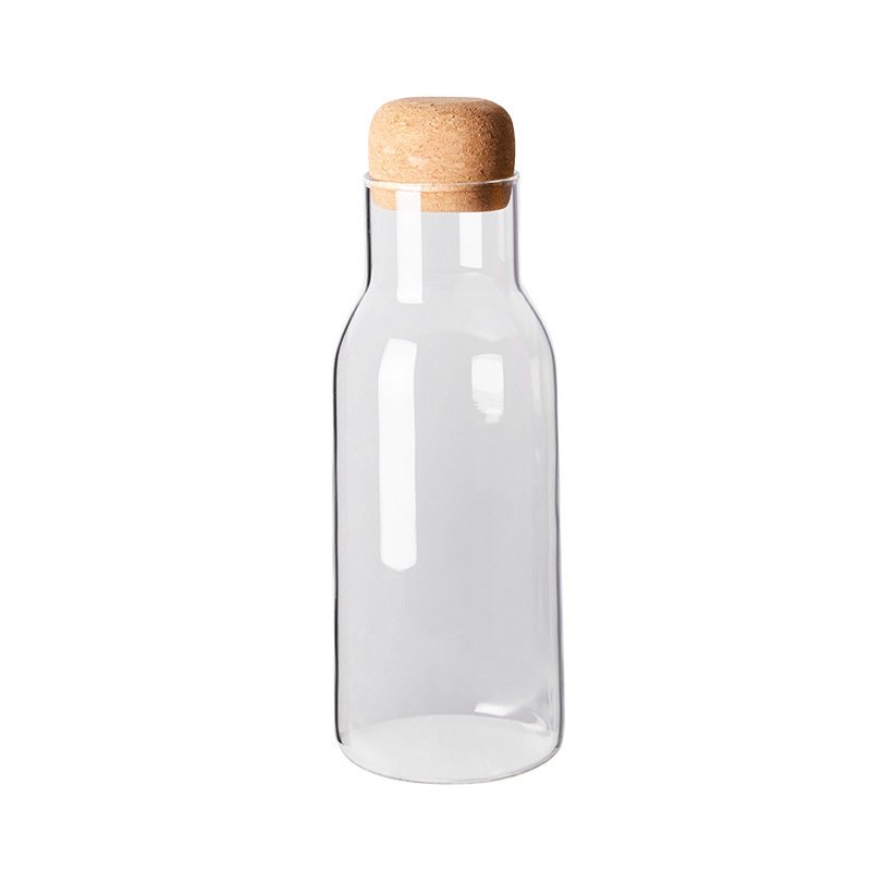 Blow Glass Carafe Water Bottle with Cork Stopper Lid Food Storage Jar Borosilicate Glass Canister with Cover