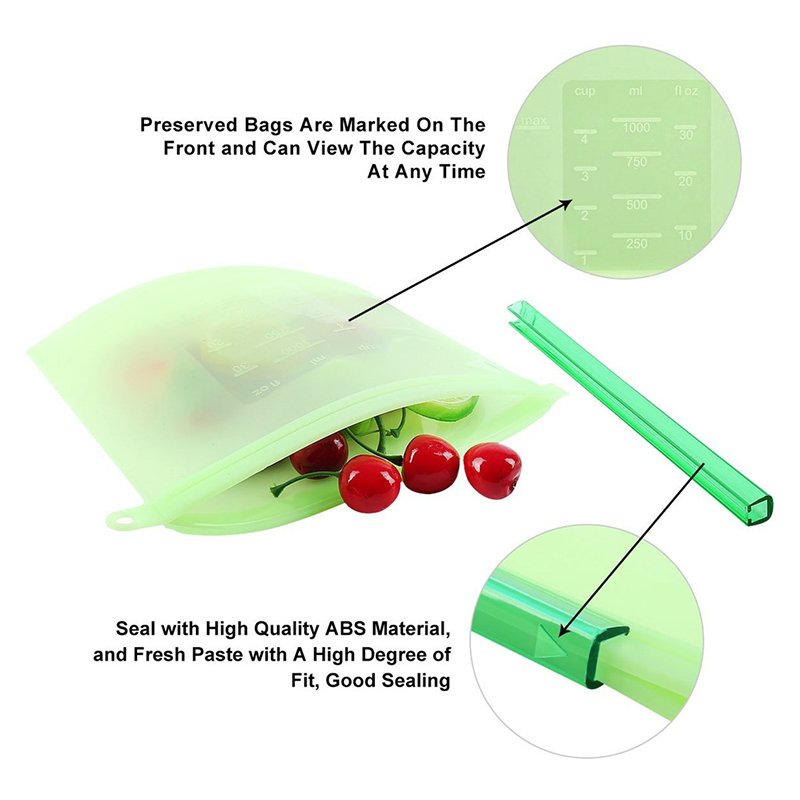 1000ml Microwave available No BPA food grade freezer storage bag platinum silicone fresh food bag