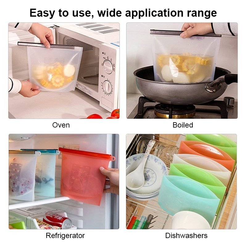 1000ml Microwave available No BPA food grade freezer storage bag platinum silicone fresh food bag