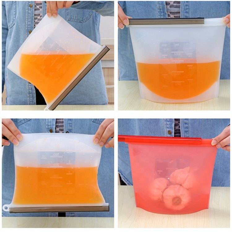1000ml Microwave available No BPA food grade freezer storage bag platinum silicone fresh food bag