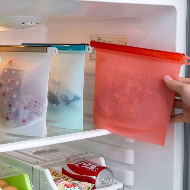 1000ml Microwave available No BPA food grade freezer storage bag platinum silicone fresh food bag