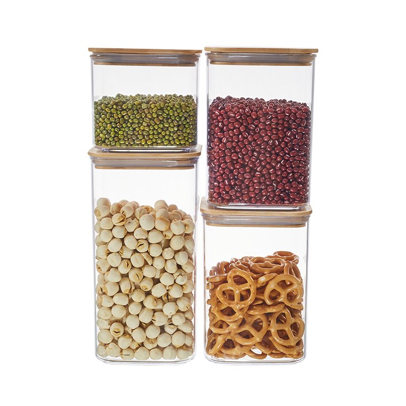 Kitchen Storage Canister with bamboo lid BPA Free Plastic container Sets food storage containers with bamboo lids