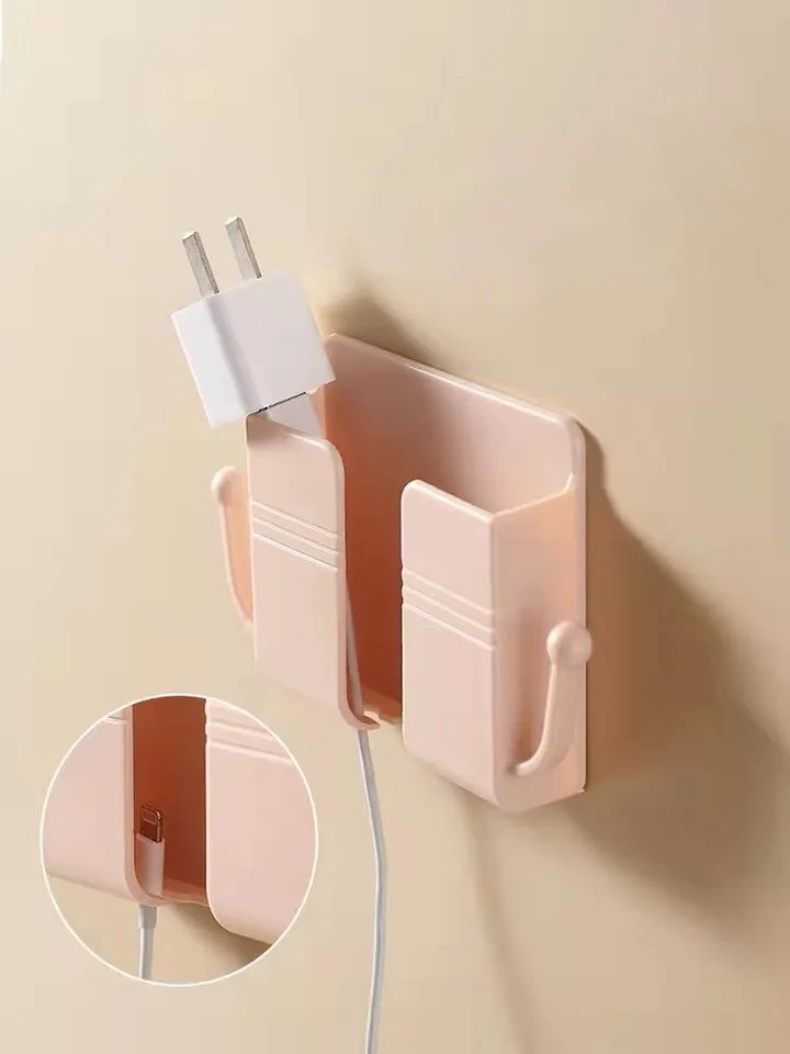 Wall-mounted mobile phone holder universal plastic storage box remote control holder mobile phone with hook charging stand