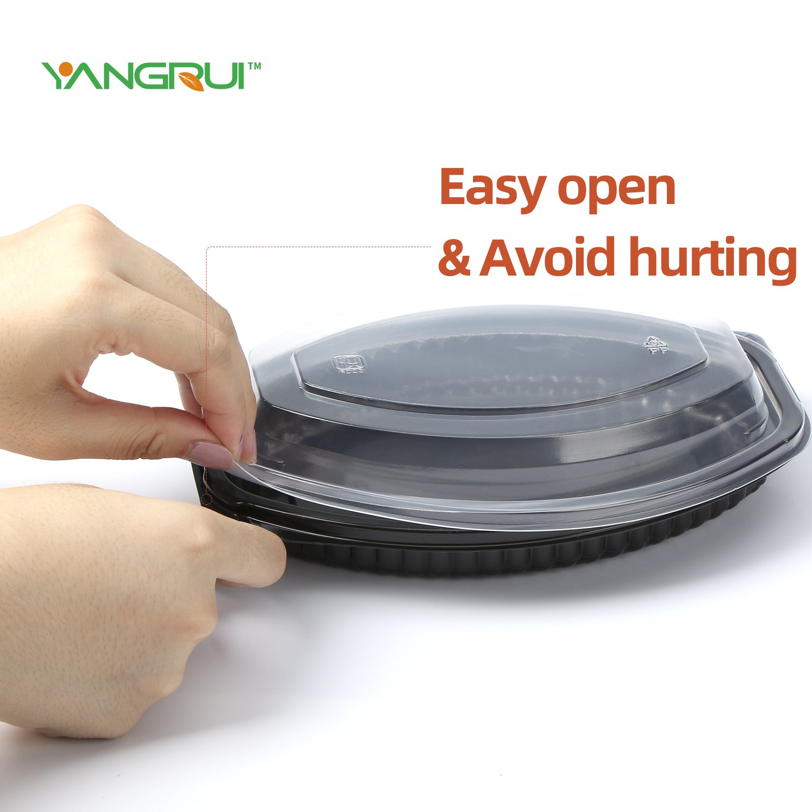 YANGRUI 1Compartment PP Food Grade Oval Disposable Lunch Boxes BPA Free Plastic Leak Proof Takeaway Food Containers