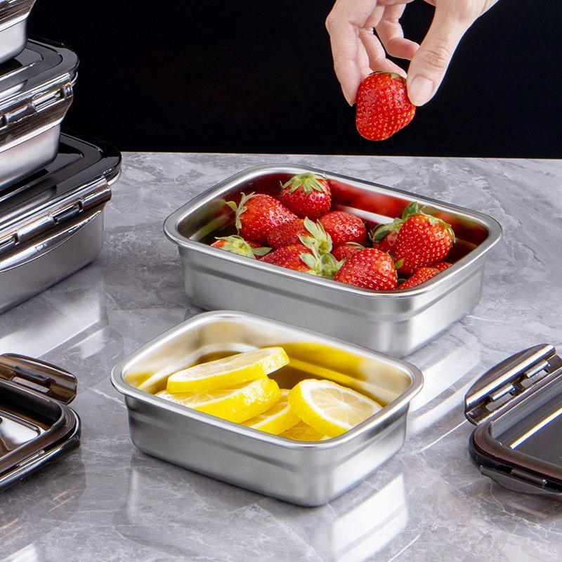 New listing stainless steel rectangular food keeping fresh storage containers crisper sealed bento box set with lids