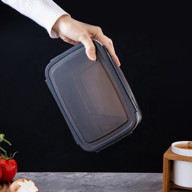 New listing stainless steel rectangular food keeping fresh storage containers crisper sealed bento box set with lids