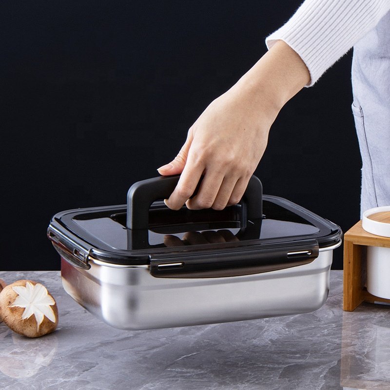 New listing stainless steel rectangular food keeping fresh storage containers crisper sealed bento box set with lids