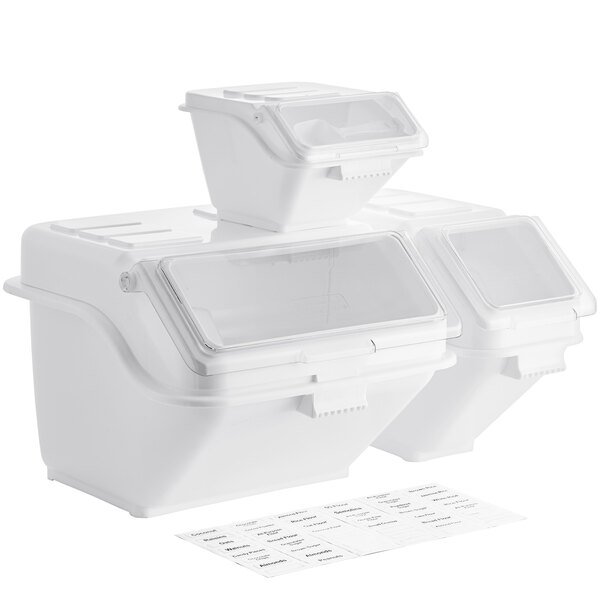 Kitchen Measure White Color Flour Rice Large Ingredient Bins With Wheel food storage container for hotel restaurant Dispenser Pl