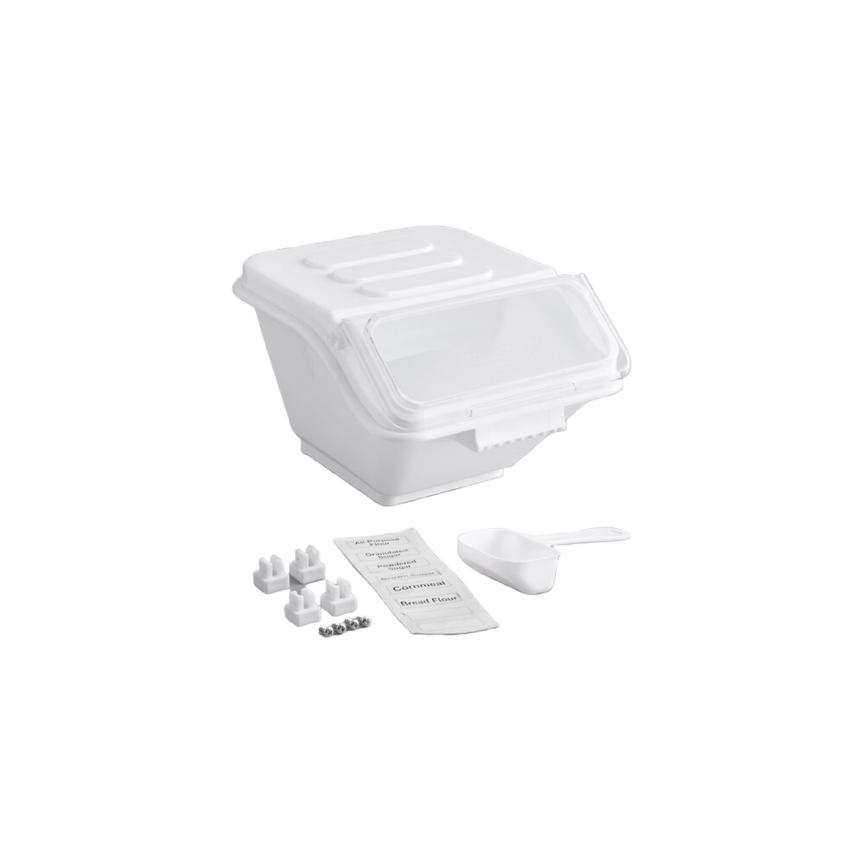 Kitchen Measure White Color Flour Rice Large Ingredient Bins With Wheel food storage container for hotel restaurant Dispenser Pl