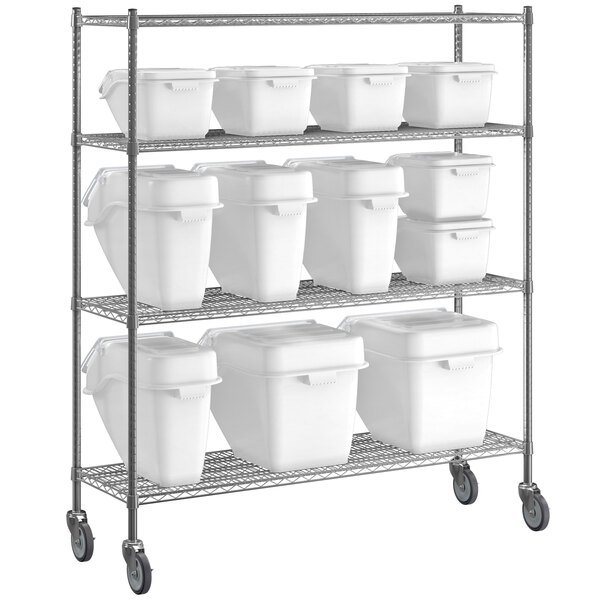 Kitchen Measure White Color Flour Rice Large Ingredient Bins With Wheel food storage container for hotel restaurant Dispenser Pl