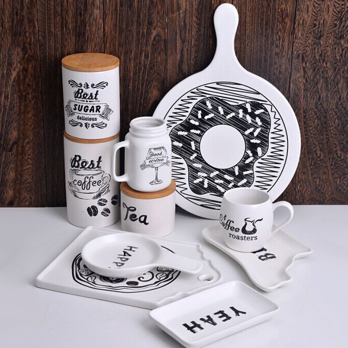 Hot sale letter design Ceramic Food Storage Jar With bamboo Lid Seal Container Tank Home goods canister