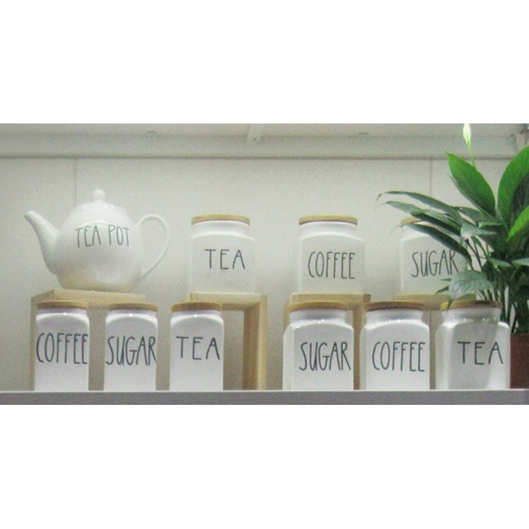 Hot sale letter design Ceramic Food Storage Jar With bamboo Lid Seal Container Tank Home goods canister