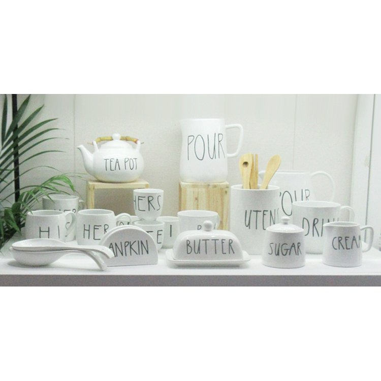 Hot sale letter design Ceramic Food Storage Jar With bamboo Lid Seal Container Tank Home goods canister