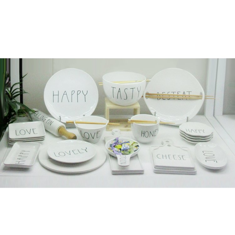 Hot sale letter design Ceramic Food Storage Jar With bamboo Lid Seal Container Tank Home goods canister