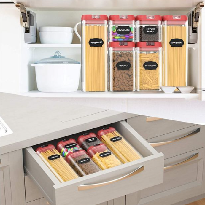 Airtight Food Storage Container Set Clear Plastic Kitchen Labels Empty Box Leak-Proof Food Storage Set Pantry Organization