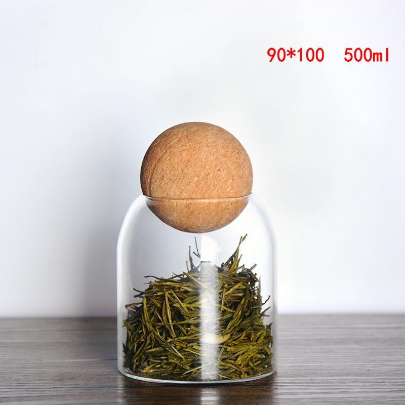 Round Ball Cork Lead-Free Glass Storage Jar with Lid Transparent Jar Flower Tea Leaf Kitchen Use Party Applicable