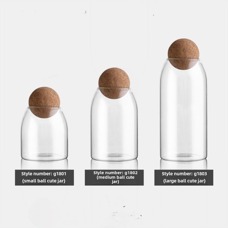 Round Ball Cork Lead-Free Glass Storage Jar with Lid Transparent Jar Flower Tea Leaf Kitchen Use Party Applicable