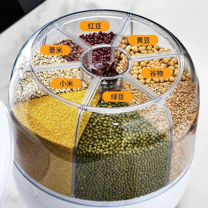 Rice Dispenser Kitchen Moisture-Proof 6-Grid Rotating Food Grain Dispenser Cereal Storage Box Rice Container Dispenser