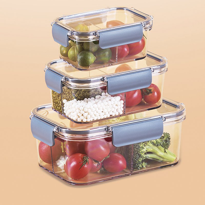 3 Compartments Durable Refrigerator Food Storage Container Lunch Box Refrigerator Crisper Food Storage Box with Airtight Lid